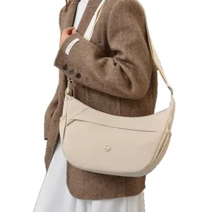 Women casual large capacity canvas crossbody bag Japanese minimalist stylish shoulder dumpling bag