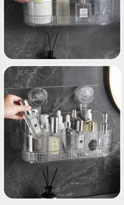 Transparante wandopbergrek zuignap voor badkamer, boorvrije organizer plank voor cosmetica thuis.