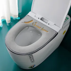 Thick plush toilet seat cover with zipper and handle, soft washable warm toilet mat.