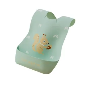Waterproof disposable baby bib with cute squirrel and rainbow pattern for safe feeding.