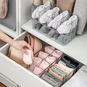 Caja de Almacenamiento de Plástico Transparente para Ropa Interior y Calcetines Organizador de Divisor de Cajón para Armario del Hogar Dormitorio Baño