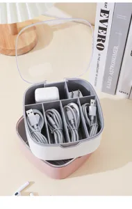 Desktop-Kabelorganisator, mehrfächrige staubdichte Kunststoff-Aufbewahrung für Ladekabel.
