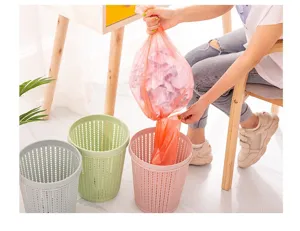 Household hollow plastic trash can with garbage bag storage and pressing ring for daily use