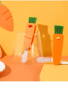 Lindo juego de cepillos multifuncionales para tazas en forma de zanahoria para limpieza.