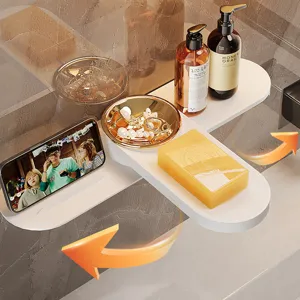 Multi-functional rotating bathroom soap box wall-mounted corner storage rack drainable holder