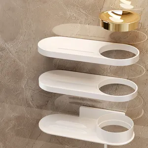 Wall-mounted rotating soap dish bathroom draining organizer rack in white and gold