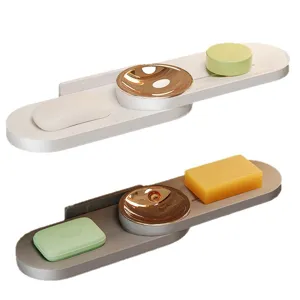 Wall mounted rotating soap dish for bathroom, dual layer plastic drainable soap holder storage rack.