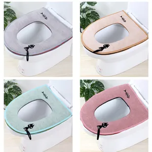 Fundas para asientos de inodoro de felpa suave con cremallera y asa de gato, para el baño.