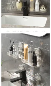 Acrylic bathroom wall-mounted storage rack, punch-free faucet shelf for neat sink organization.