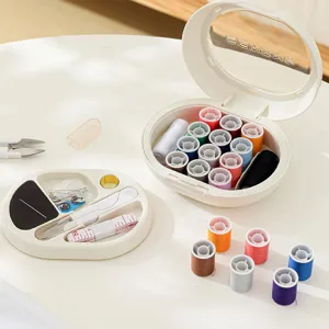 Boîte à Couture Magnétique Portable en ABS Mini Boîte de Rangement pour Aiguille et Fil avec Kit d'Outils de Couture pour la Maison