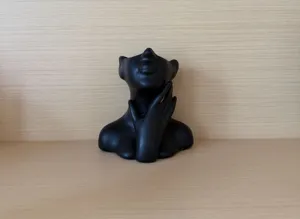 Black ceramic abstract human face flower vase, Nordic art decor pen holder tabletop.