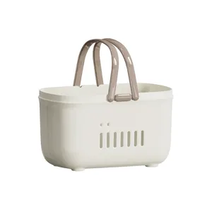 Cesta de Ducha de Plástico Portátil Cesta de Almacenamiento Hueca Organizador de Baño con Doble Asa