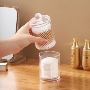 Clear Acrylic Cotton Swab And Cotton Pad Holder Desktop Cosmetic Storage Box With Lid Dust-Proof Organizer For Bathroom Vanity Makeup Desk