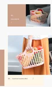 Panier de rangement pliable en plastique rose, vue detaillee avec des legumes frais a l interieur.