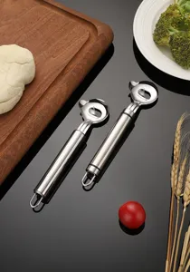Stainless steel noodle cutter tool detail, showing double blades and comfortable metal handle.