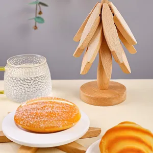 Wooden tree coaster set creative heat insulation pad cute desktop home office wooden decor