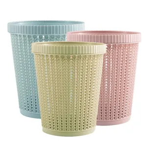 Plastic woven pattern wastebasket storage bin household bedroom living room trash can