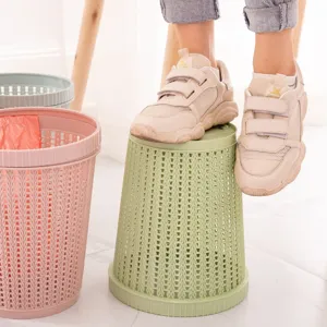Plastic trash can durable waste basket with woven design for home living room bedroom use