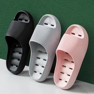Summer Quick Drying Non Slip Slippers Women Men Thick Sole Bathroom Hollow Breathable Couple Home Casual PVC Shoes