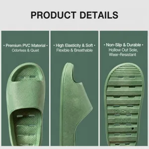 Green PVC non-slip bathroom slippers, hollow thick sole couple sandals for summer.