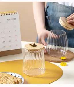 Japanisches Glasvorratsglas mit Holzdeckel fuer Kueche Tee Snack Behaelter Organisation.