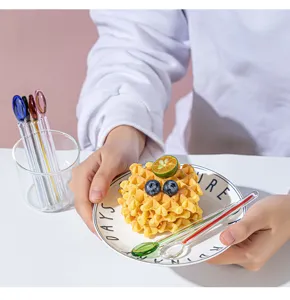 Korean style candy glass stirring spoon, colorful transparent coffee and dessert spoon set.