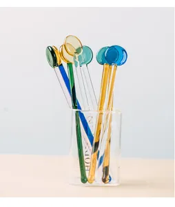 Colorful heat-resistant glass stirring sticks long handle spoon for coffee juice cocktail