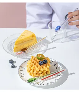 Colorful glass stirring spoons for coffee, milk, and desserts, durable and cute tableware.