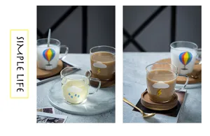 Tasse à café en verre transparent avec motif de nuage de ballon mignon pour usage quotidien.
