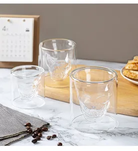 Tazza da caffe in vetro a doppia parete con teschio, mini tazza resistente al calore per bar