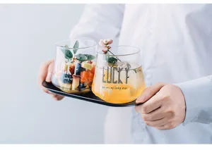 Nordic style clear heat-resistant glass cup with stylish English print for daily drinks.