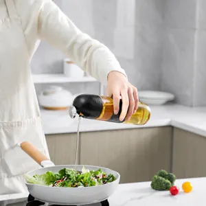 Bottiglia dispenser di olio in vetro con apertura automatica per cucina a prova di perdite