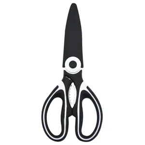 Edelstahl multifunktionale Küchenschere mit Schutzhülle und ergonomischem Griff.