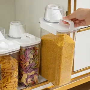 Récipient de Stockage de Nourriture en Plastique Transparent Scellé Pot de Cuisine pour Céréales Nourriture Sèche avec Couvercle Tasse à Mesurer