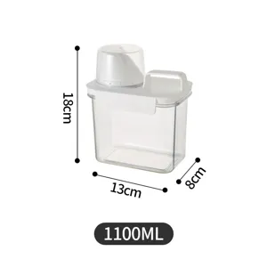 Boîte de rangement transparente pour céréales en plastique avec couvercle et tasse, 1100ml.