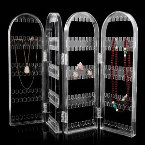 Transparenter Kunststoff Faltbarer Bildschirm Schmuck Display Ständer Desktop Ohrring Halskette Aufbewahrung Regal Organizer