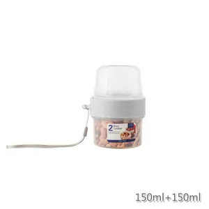 Contenitore per alimenti a doppio strato, trasparente con cinturino per snack e frutta.