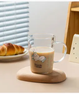Clear glass scale milk mug with cute unicorn pattern, heat-resistant borosilicate water cup