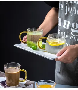 Japanse geribbelde glazen koffiekop met gouden handvat hittebestendig voor thee 1st