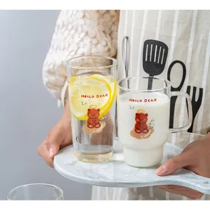 Bonito juego de tazas de vidrio de oso resistente al calor taza de leche agua jugo mango