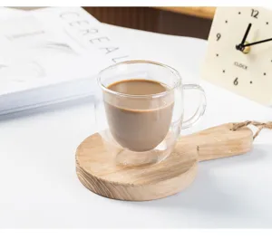 Klares doppelwandiges Glas Kaffeetasse mit Griff hitzebeständige isolierte Teetasse Milchbecher