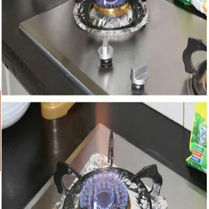 Vue détaillée des doublures de brûleur de cuisinière à gaz en aluminium, résistantes à l'huile.