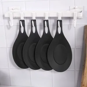 Black silicone spoon rest heat resistant kitchen utensil holder pad for cooking spoon tidy