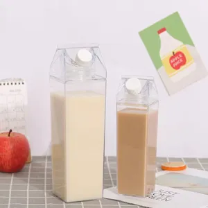 Transparante plastic melkkarton waterfles schattige vierkante sapbeker met deksel