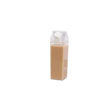 Transparante plastic melkdoos fles met witte draaidop voor het bewaren van dagelijkse dranken.