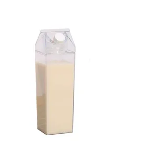 Transparante kunststof melkpak waterfles, herbruikbare sapcontainer met witte dop.