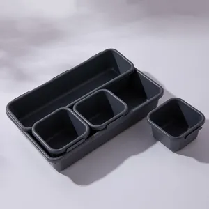 Dunkelgraues Kunststoff Schubladen-Organizer Set für Schreibtisch, Schreibwaren und Kosmetik.