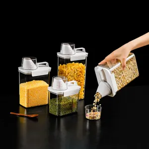 Transparante plastic graanopslagcontainer set met maatbekerdeksel voor keuken