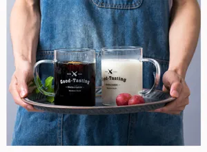 Clear glass mug heat resistant coffee cups with handle for beverage drinks detail