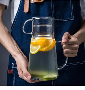 Carafe à eau en verre résistant à la chaleur avec tasse, carafe transparente pour jus et thé.